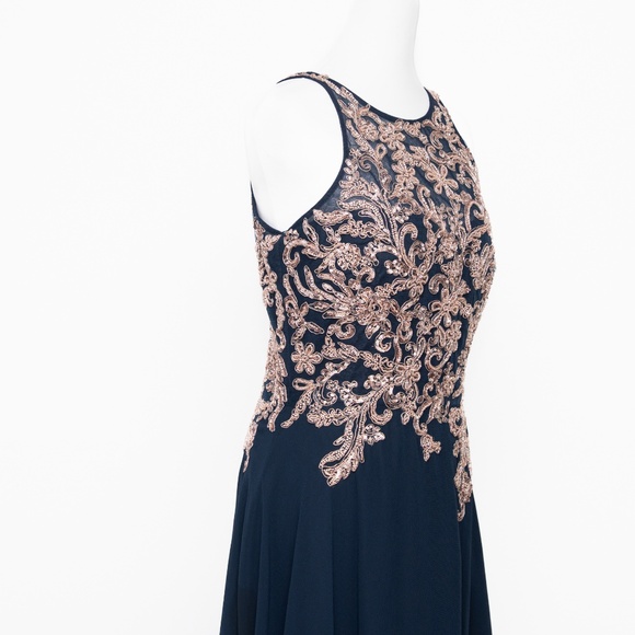 Betsy & Adam -  Celeste Long Embroidered Chiffon Gown - Picture 9 of 14